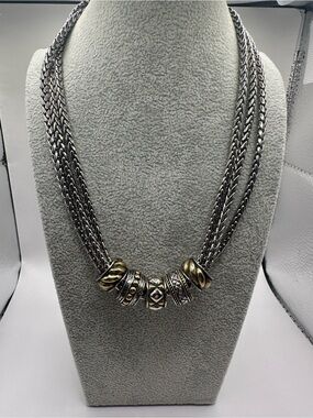 Two Tone Multi Strand Chunky Chain Statement Necklace Large Beads